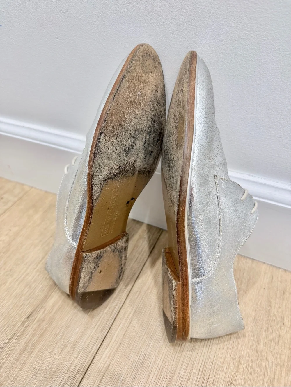 Veronique Branquinho Silver Lace-Up Flats / Oxford Shoes